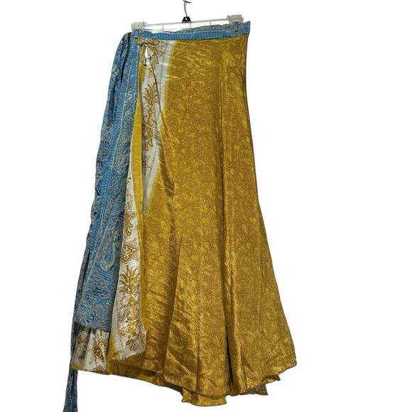 Darn Good Yarn Reversible Sari Silk Wrap Skirt Boho Festival Maxi One Size - Picture 6 of 9